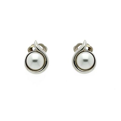 Rhodium white pearl in a curl clip earrings